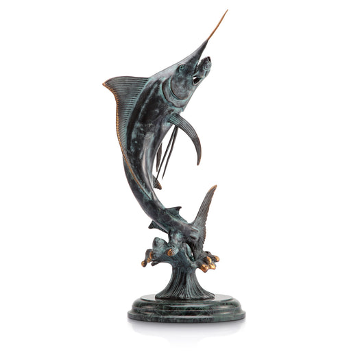 Sweet Success Brass Marlin Sculpture on Marble Base by San Pacific International/SPI Home