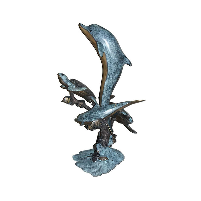 Swimming Dolphins and Turtles Bronze Sculpture