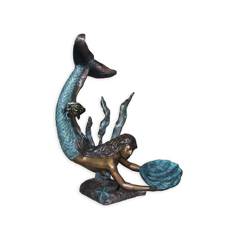 Swimming Mermaid with Shell Bronze Sculpture