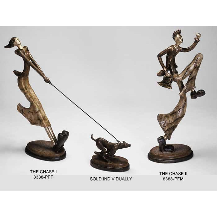 The Chase I- Modern Woman with Dog Sculpture by Artmax