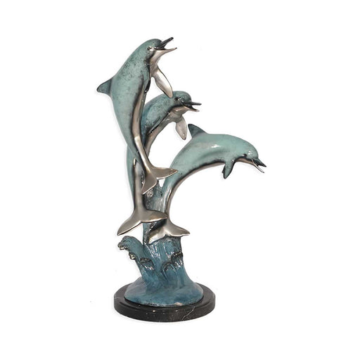 Three Dolphins- Bronze Statue on Marble Base