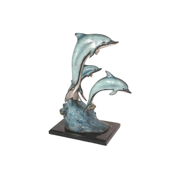 Three Dolphins Statue- Bronze on Marble Base