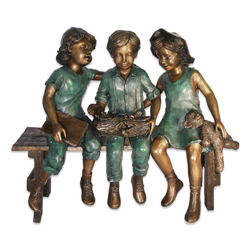Three Kids on Bench Bronze Sculpture