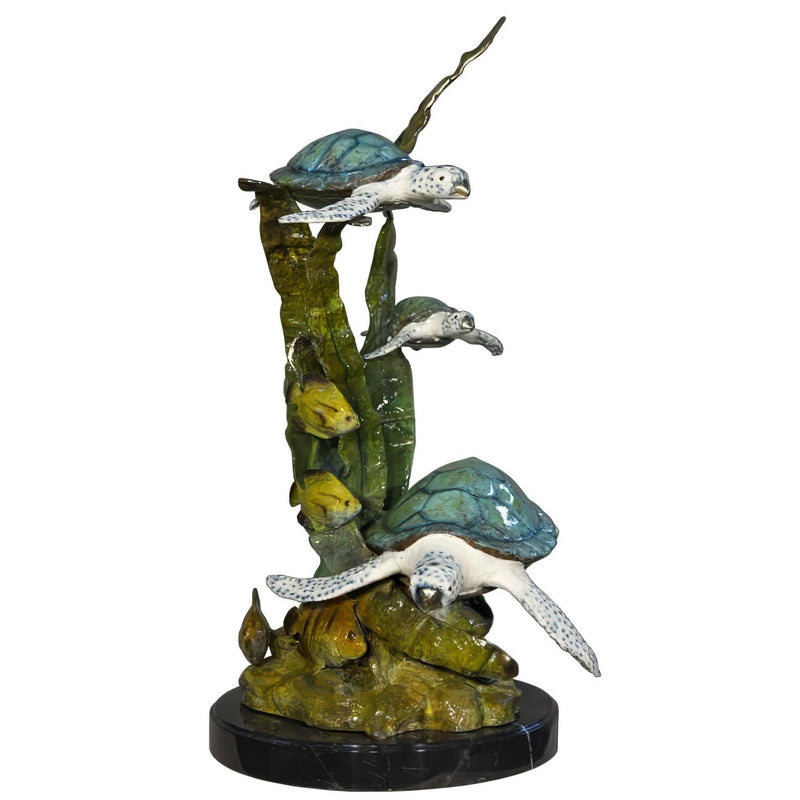 Three Swimming Sea Turtles Bronze Statue