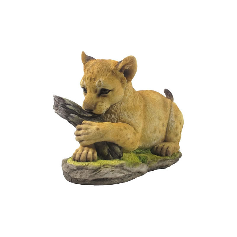 Tiger Cub Holding Tree Trunk Statue