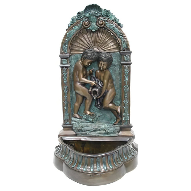 Two Boys Bronze Wall Fountain