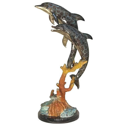 Two Dolphins with Coral- Bronze Sculpture