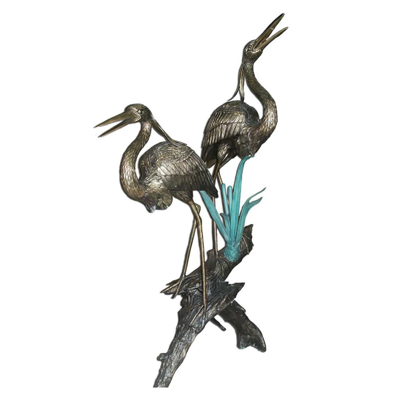 Two Egrets on Log Bronze Sculpture