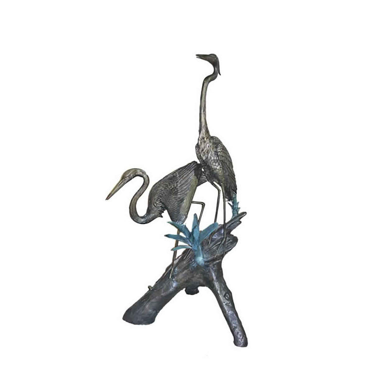 Two Herons on Log Bronze Fountain