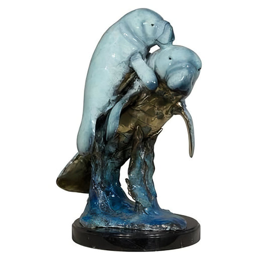 Two Manatees Bronze Statue- Special Patina