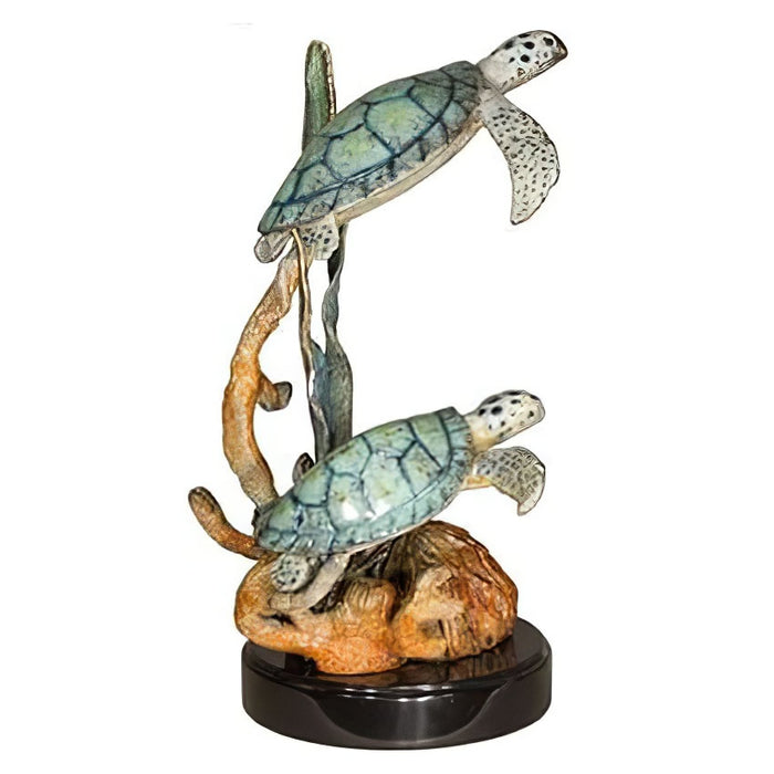 Two Sea Turtles Statue on Marble Base