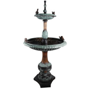 Two-Tier Bronze Fountain with Doves and Cherub Face