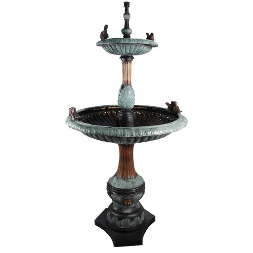 Two-Tier Bronze Fountain with Doves and Cherub Face