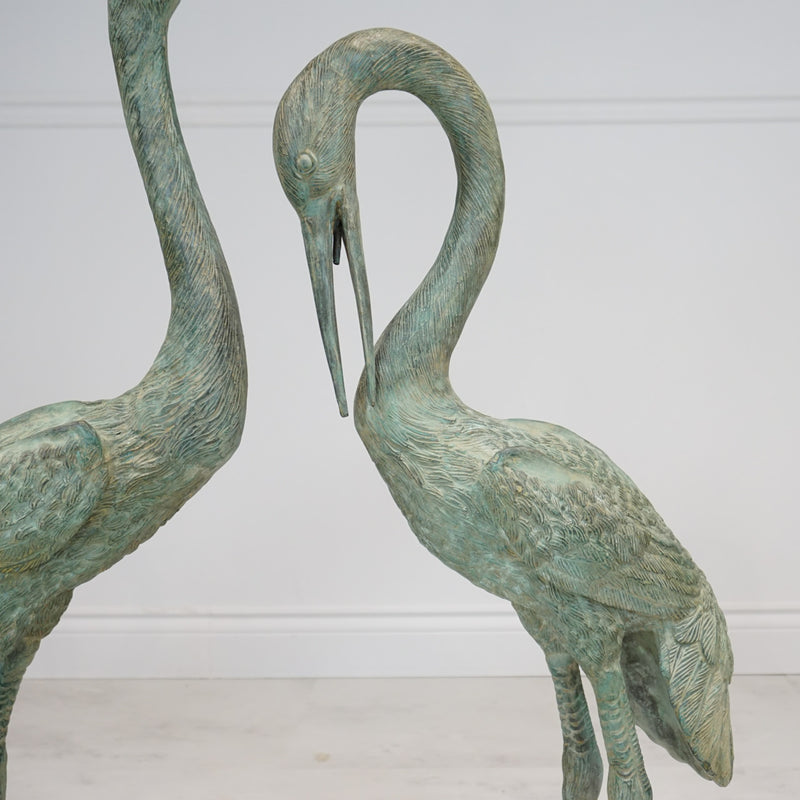 Crane Pair Fountain-Verde Bronze