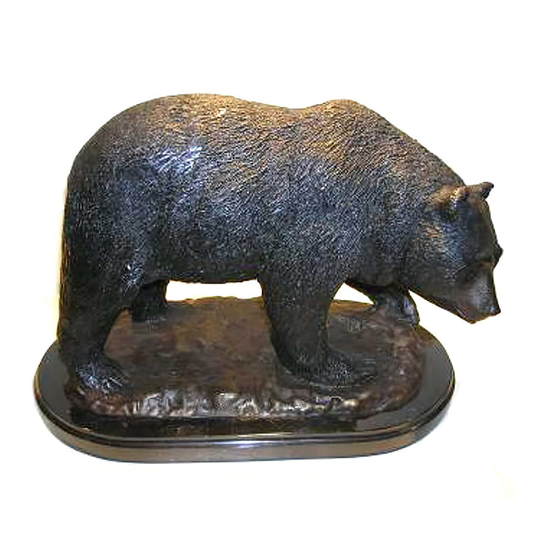 Walking Bear Bronze Statue on Marble Base