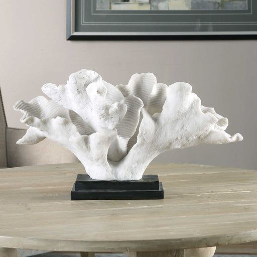 White Blade Coral Statue On Black Base