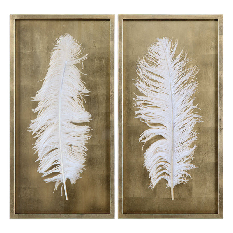 White Feathers Gold Shadow Box Set