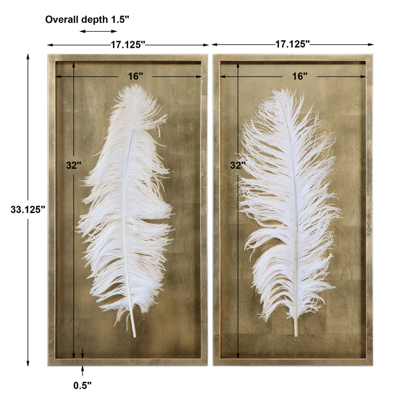 White Feathers Gold Shadow Boxes
