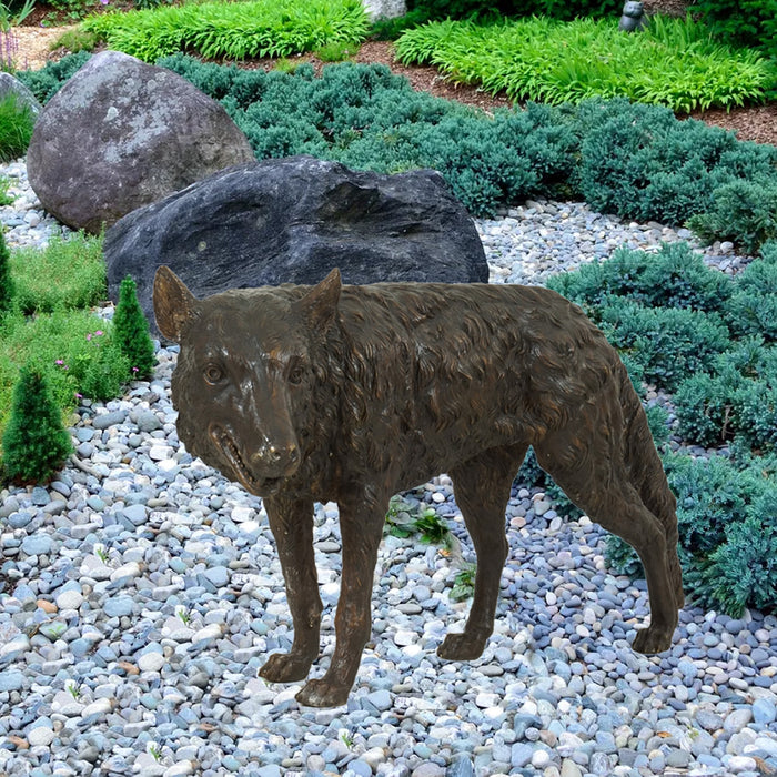 Standing Wolf Bronze Sculpture
