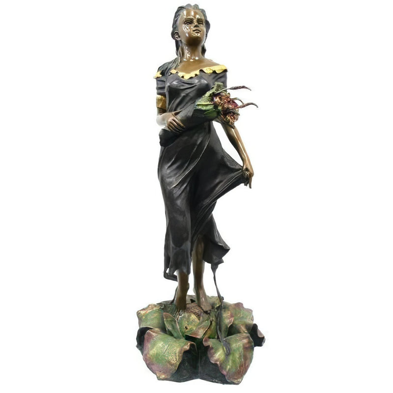 Young Lady Standing On Lotus Flower Fountain