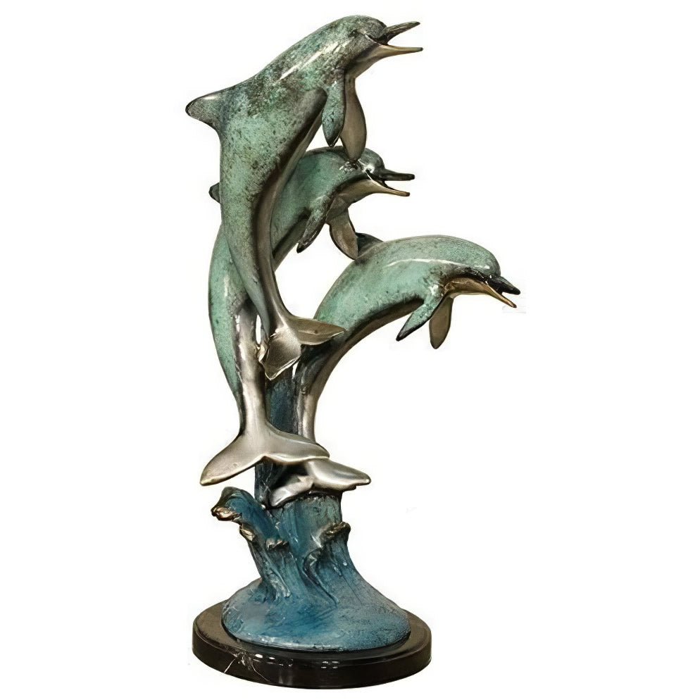 Three Jumping Dolphins Marble Statue, Bronze, KTV50588NA ...